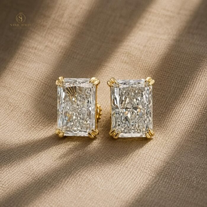 Radiant Moissanite Stud Earrings