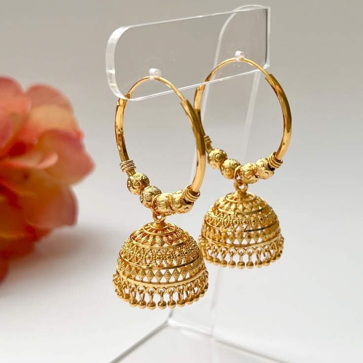 Jhumka Earrings Gold Hoop Earrings Indian Earrings Pearl Hoop Earrings Chandbali Earrings Polki Earrings Bridal Jewelry Wedding Earrings